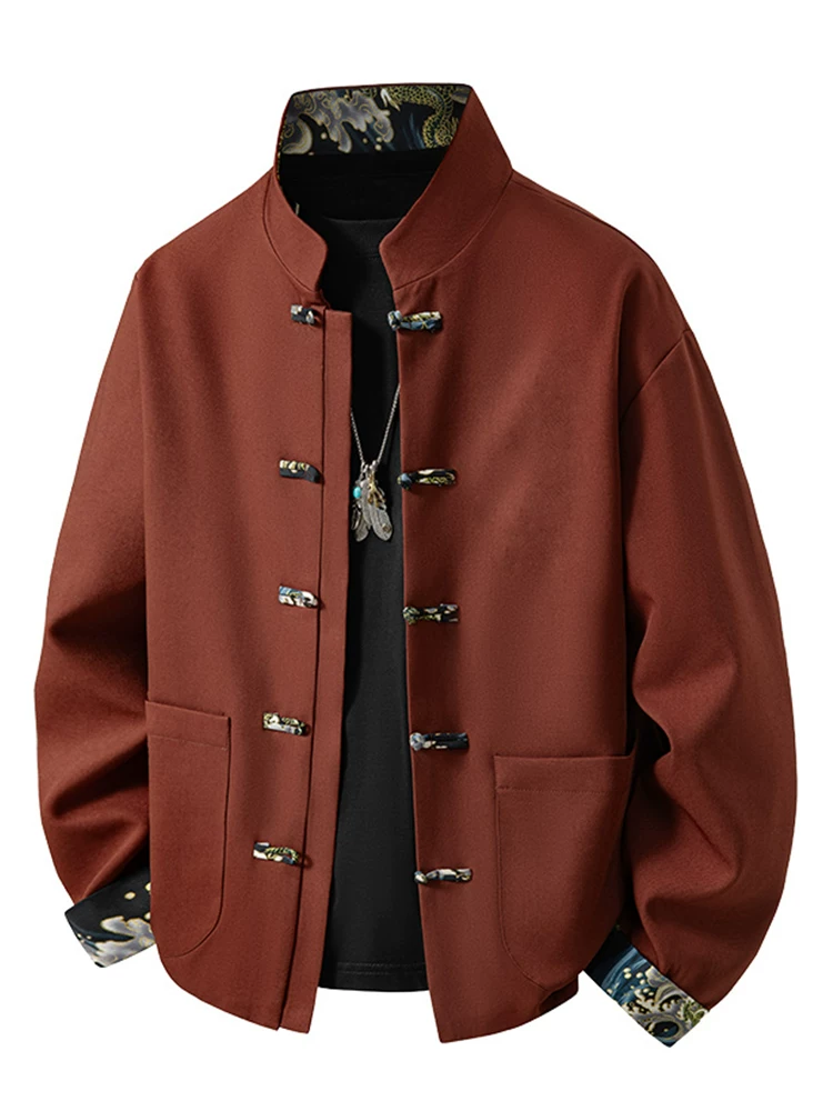 Áo khoác cài cúc cổ đứng phong cách Trung Quốc của Jeanswest dành cho nam, mùa xuân và mùa thu, áo khoác ấm chống gió dáng rộng thông thường cao cấp.