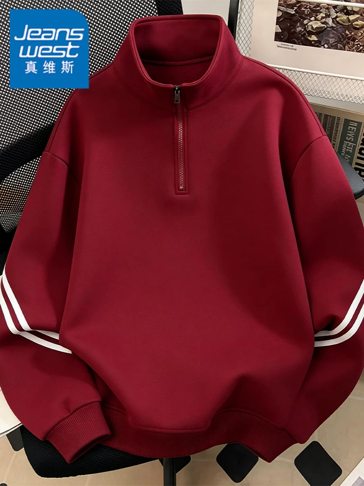 Áo sweatshirt nam cổ đứng nửa khóa kéo kiểu Mỹ mới của Jeanswest 2026, áo thời trang cao cấp mùa xuân thu.