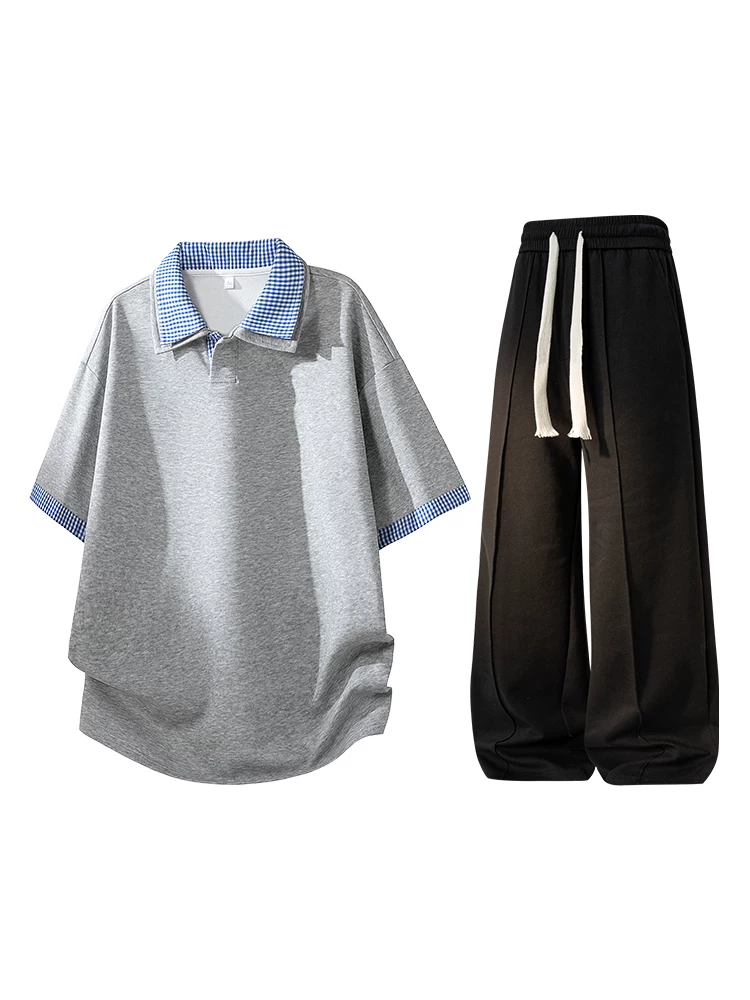 Bộ đồ hai mảnh giả hai lớp kiểu Mỹ của Jeanswest dành cho nam, bộ đồ hai mảnh thời trang cao cấp mùa hè, kiểu dáng rộng rãi, hợp thời trang.