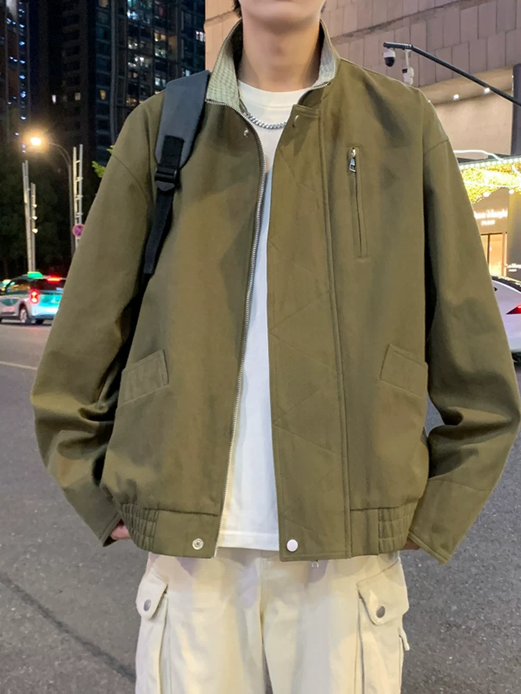 Áo khoác cổ đứng 100% cotton nguyên chất của Jeanswest dành cho nam giới, mùa xuân thu, thương hiệu thời thượng của Mỹ, áo khoác kiểu dáng công sở rộng rãi cao cấp.