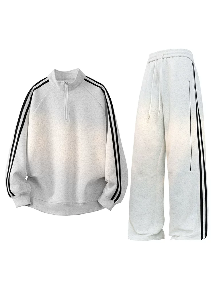 Bộ áo sweatshirt kẻ sọc phong cách Mỹ cổ điển của Jeanswest dành cho nam, bộ hai món mặc thường ngày mùa xuân thu.