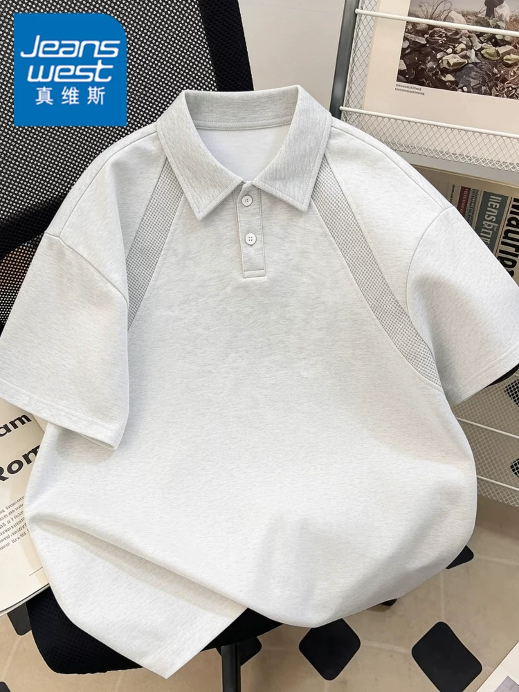 Áo polo nam Jeanswest kiểu Mỹ, chất liệu thoáng khí, dáng rộng, cao cấp, thân thiện với da, thời trang, chất liệu lụa đá mùa hè.