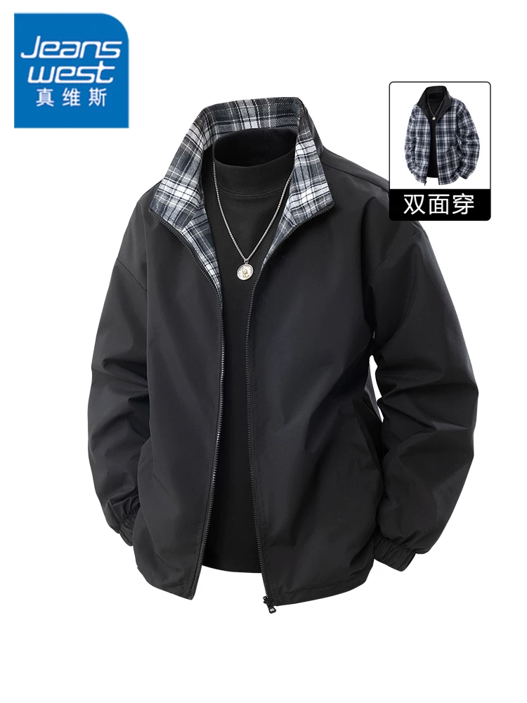 Áo khoác cổ đứng kẻ sọc kiểu Mỹ của Jeanswest dành cho nam, mùa xuân thu, thương hiệu thời thượng cao cấp, áo khoác ngoài sành điệu và cá tính.