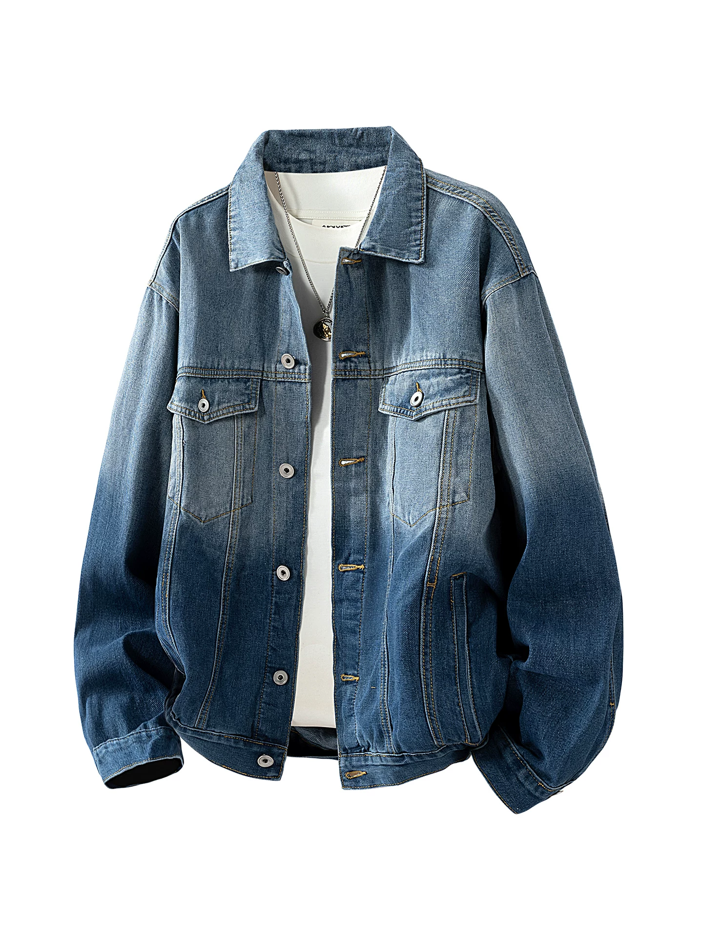 Áo khoác denim cổ điển cao cấp của Jeanswest dành cho nam, áo khoác ngoài đa năng dáng rộng phong cách Mỹ mùa xuân thu.