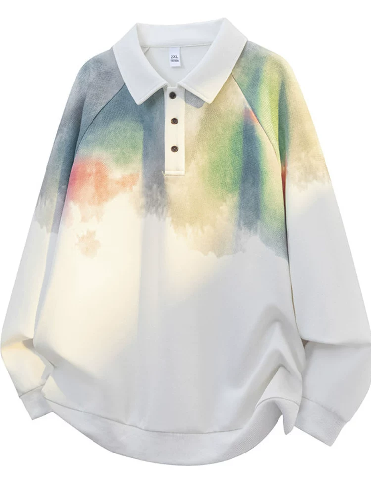 Áo sweatshirt nam Jeanswest phong cách Mỹ cổ điển, phối màu tie-dye, cổ trụ, dáng rộng, đa năng, tay dài, mẫu mới thu 2025