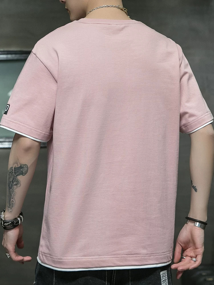 Áo thun nam tay ngắn cổ tròn chất liệu cotton nguyên chất cao cấp của Jeanswest, kiểu dáng thời trang mùa hè, thiết kế giả hai lớp, mỏng nhẹ, thoáng khí.