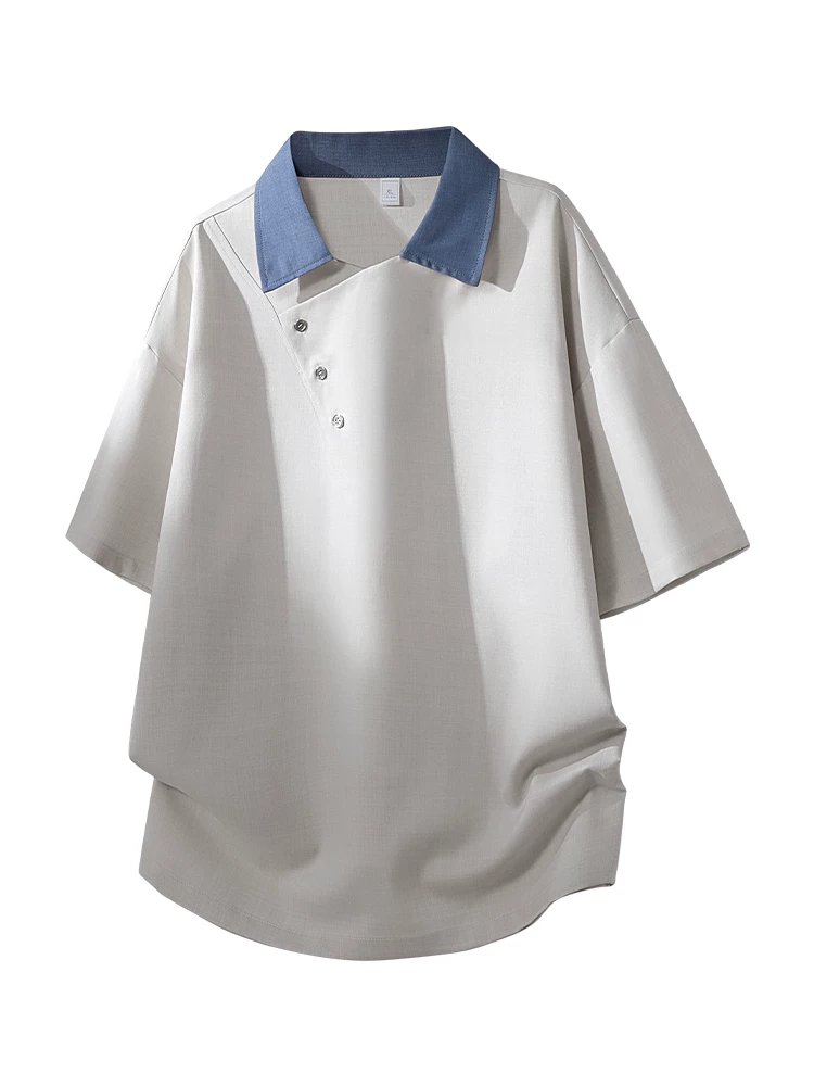 Áo thun ngắn tay cổ bẻ giả hai mảnh phong cách Mỹ của Jeanswest dành cho nam, mùa xuân hè, cảm giác cao cấp, áo kiểu dáng rộng rãi thoải mái.