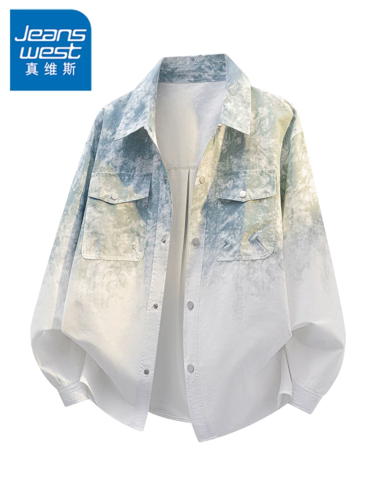 Áo khoác có cổ phối màu phong cách Mỹ của Jeanswest dành cho nam, mùa xuân và mùa thu, áo khoác ngoài thương hiệu thời trang cao cấp, rộng rãi, hợp thời trang.
