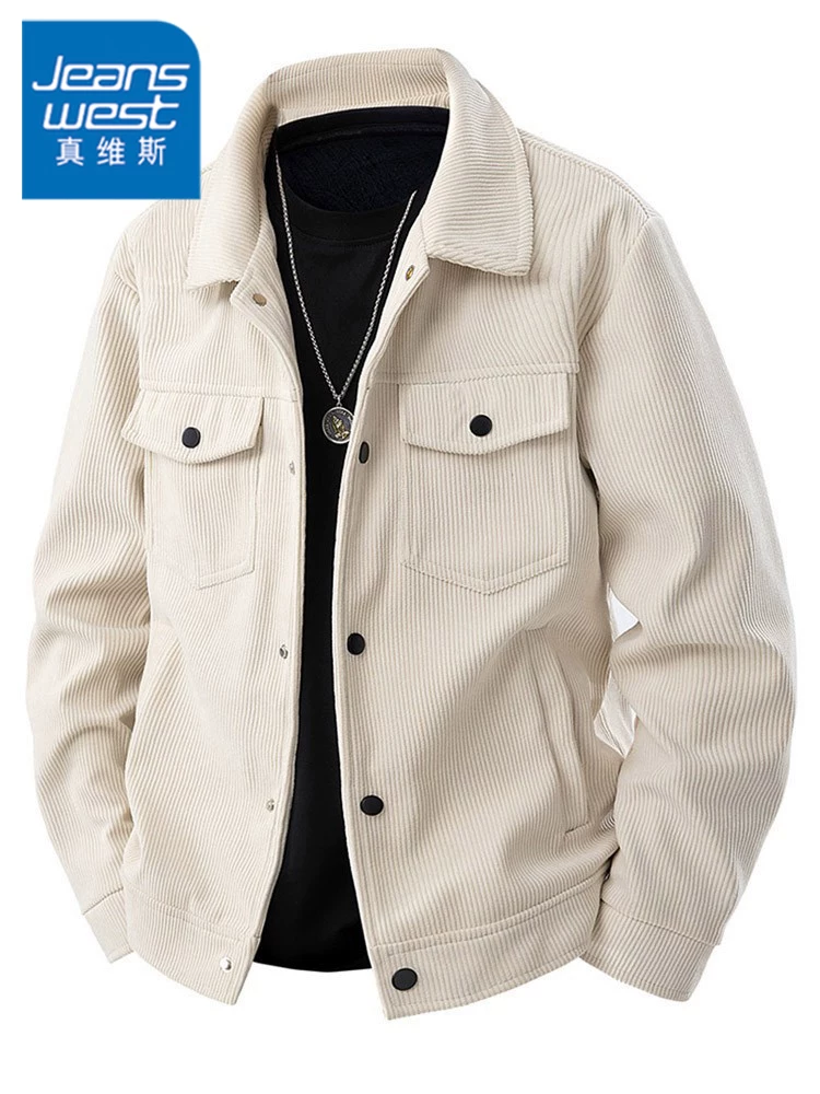 Áo khoác nhung màu trơn cao cấp của Jeanswest dành cho nam, áo khoác ngoài thời trang phong cách Mỹ mùa xuân.