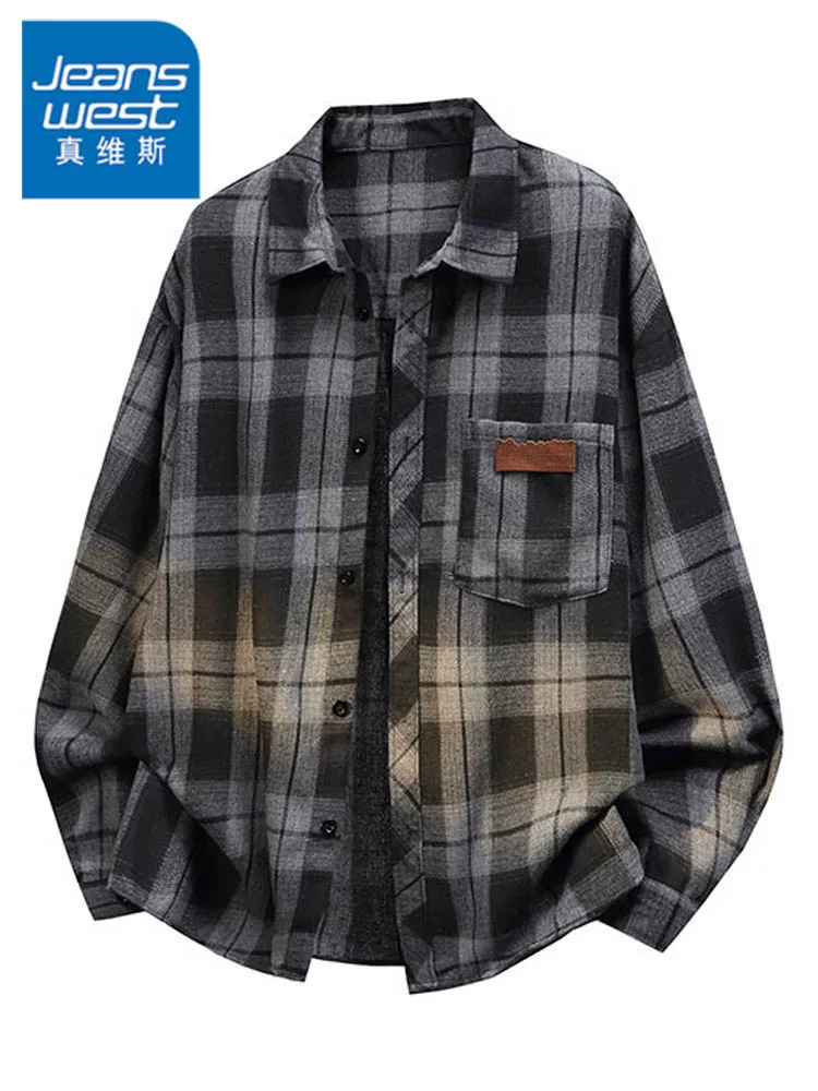 Áo sơ mi kẻ sọc cổ điển kiểu Mỹ của Jeanswest dành cho nam, mùa xuân thu, cảm giác cao cấp, dáng rộng, áo khoác thường ngày đa năng.