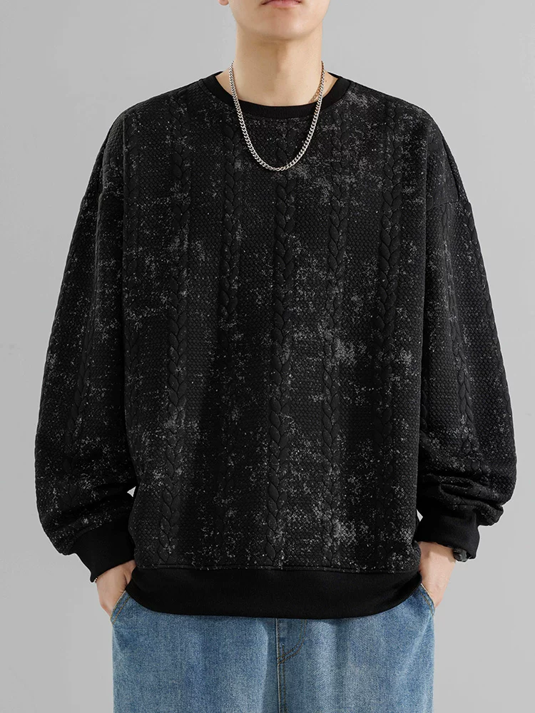 Áo nỉ cổ tròn thiết kế xoắn của Jeanswest dành cho nam, áo nỉ dày lót lông cừu mùa thu đông, áo dáng rộng hợp thời trang.