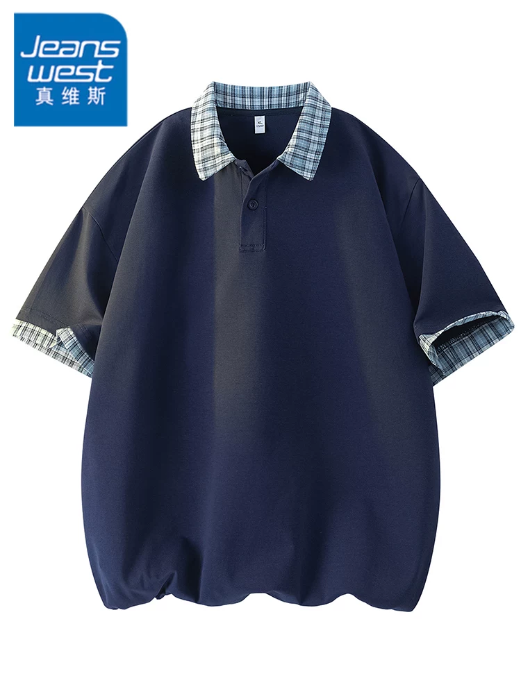 Áo thun nam Jeanswest kiểu Mỹ phối màu, chất liệu lụa băng, cao cấp, dáng rộng, thoáng khí, mỏng, kiểu polo mùa hè.