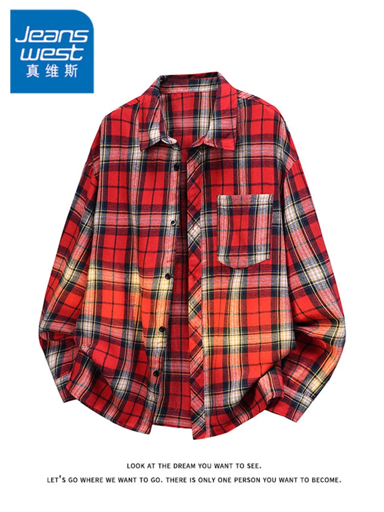 Áo sơ mi kẻ sọc cổ điển kiểu Mỹ của Jeanswest dành cho nam, mùa xuân thu, áo khoác thương hiệu thời trang cao cấp, dáng rộng, thoải mái.