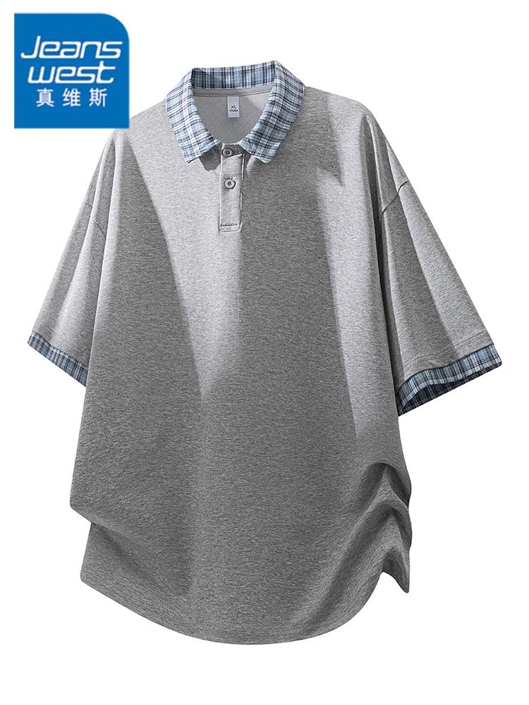 Áo thun polo kẻ sọc màu sắc phong cách Mỹ của Jeanswest dành cho nam, áo thun ngắn tay dáng rộng mát mẻ cao cấp mùa hè.