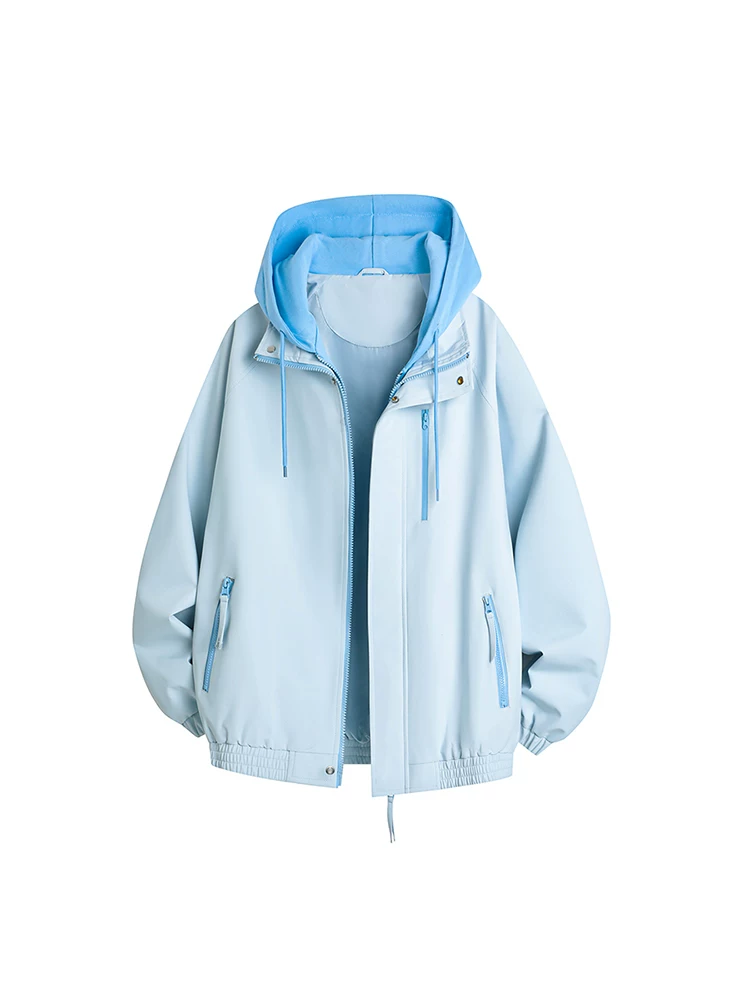 Áo khoác có mũ giả hai lớp Jeanswest 2026 mới dành cho nam, mùa xuân thu, áo khoác gió cao cấp, rộng rãi, thoải mái.