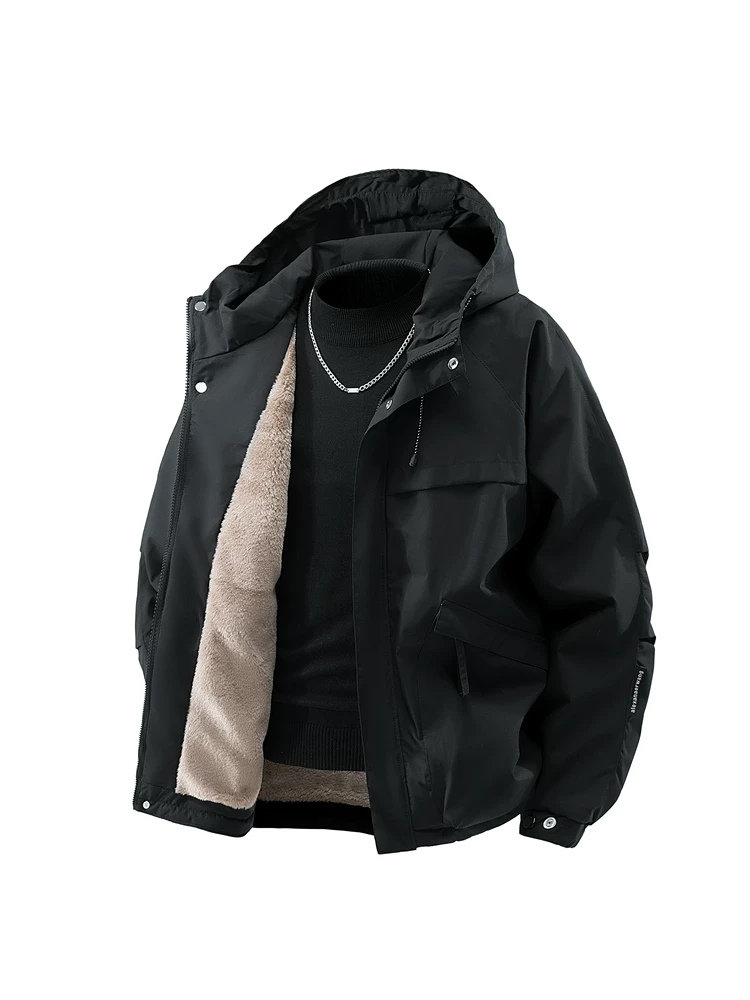 Áo khoác có mũ kiểu Mỹ của Jeanswest dành cho nam, áo khoác dày giữ ấm lót lông cừu mùa thu đông.