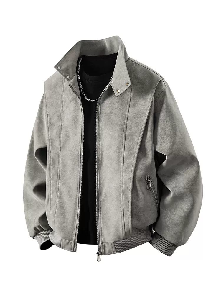 Áo khoác da cổ đứng phong cách retro Mỹ của Jeanswest dành cho nam, kiểu mới xuân thu 2026, phong cách thường ngày, thời trang, cảm giác cao cấp.