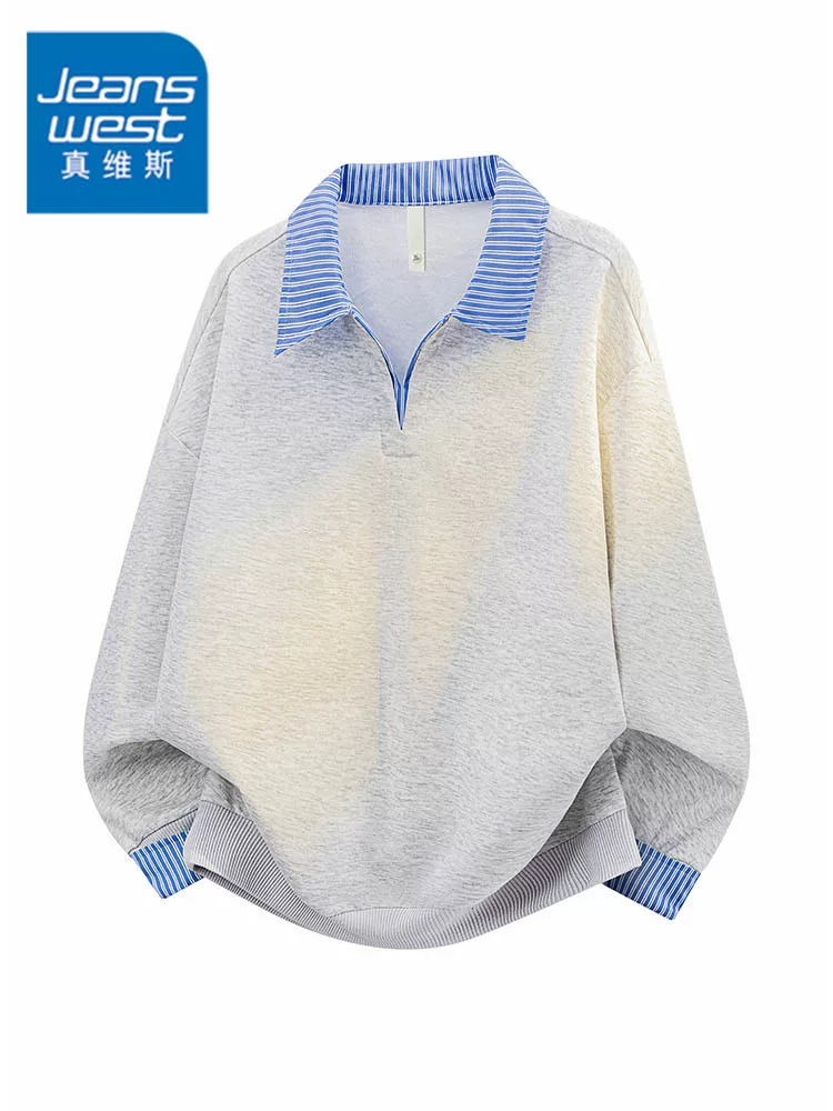 Áo thun nam cao cấp Jeanswest 2026 kiểu mới giả hai lớp, dành cho mùa xuân thu, thương hiệu thời trang Mỹ, áo polo phối màu.