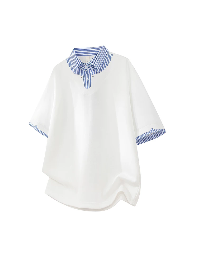 Áo polo kẻ sọc giả hai lớp phong cách Mỹ của Jeanswest dành cho nam, thương hiệu thời thượng, dáng rộng, thoải mái, thoáng khí, thân thiện với làn da.