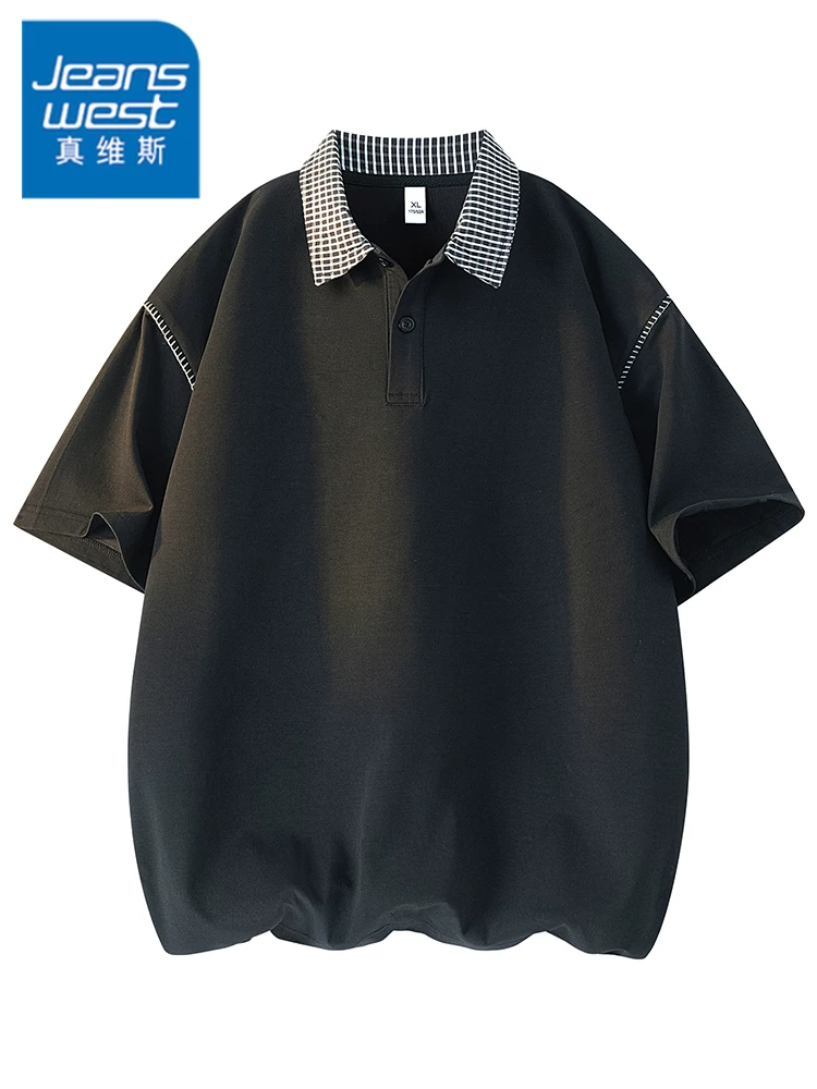 Áo thun kẻ sọc phong cách Mỹ của Jeanswest dành cho nam, áo polo cao cấp mùa hè rộng rãi, thoáng khí, thân thiện với làn da.