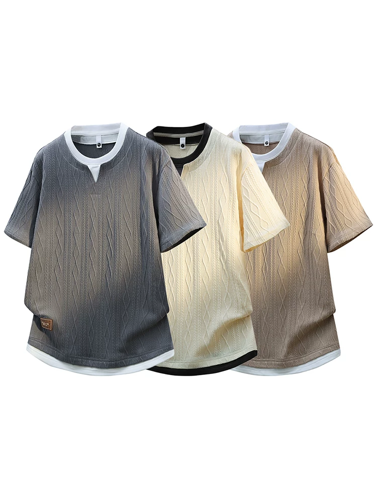 Áo thun nam chất liệu jacquard giả hai lớp phong cách Mỹ của Jeanswest, dáng rộng mùa hè, thương hiệu thời thượng, thoáng khí, thân thiện với làn da, tay ngắn.