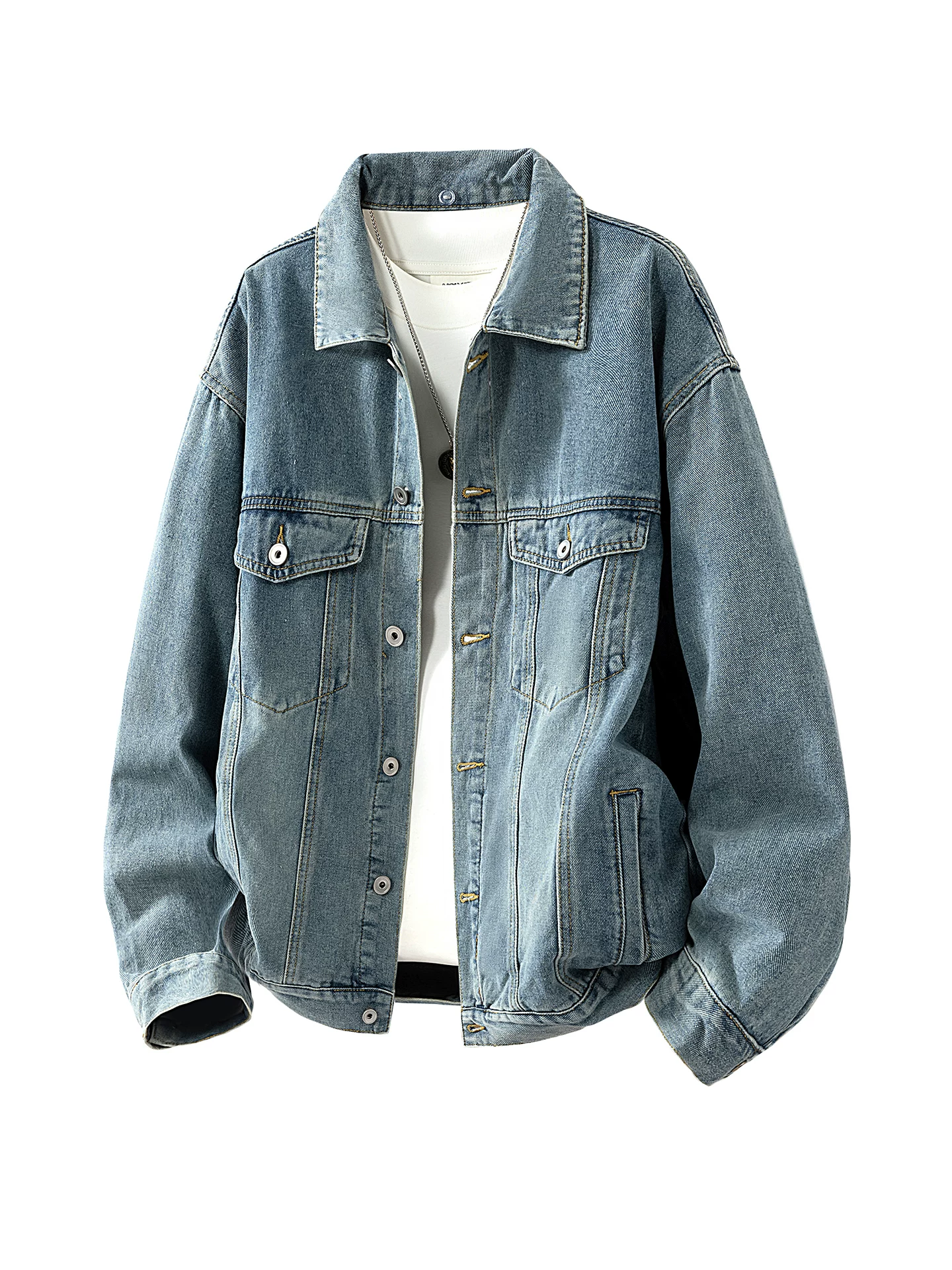 Áo khoác denim cổ điển cao cấp của Jeanswest dành cho nam, áo khoác ngoài đa năng dáng rộng phong cách Mỹ mùa xuân thu.