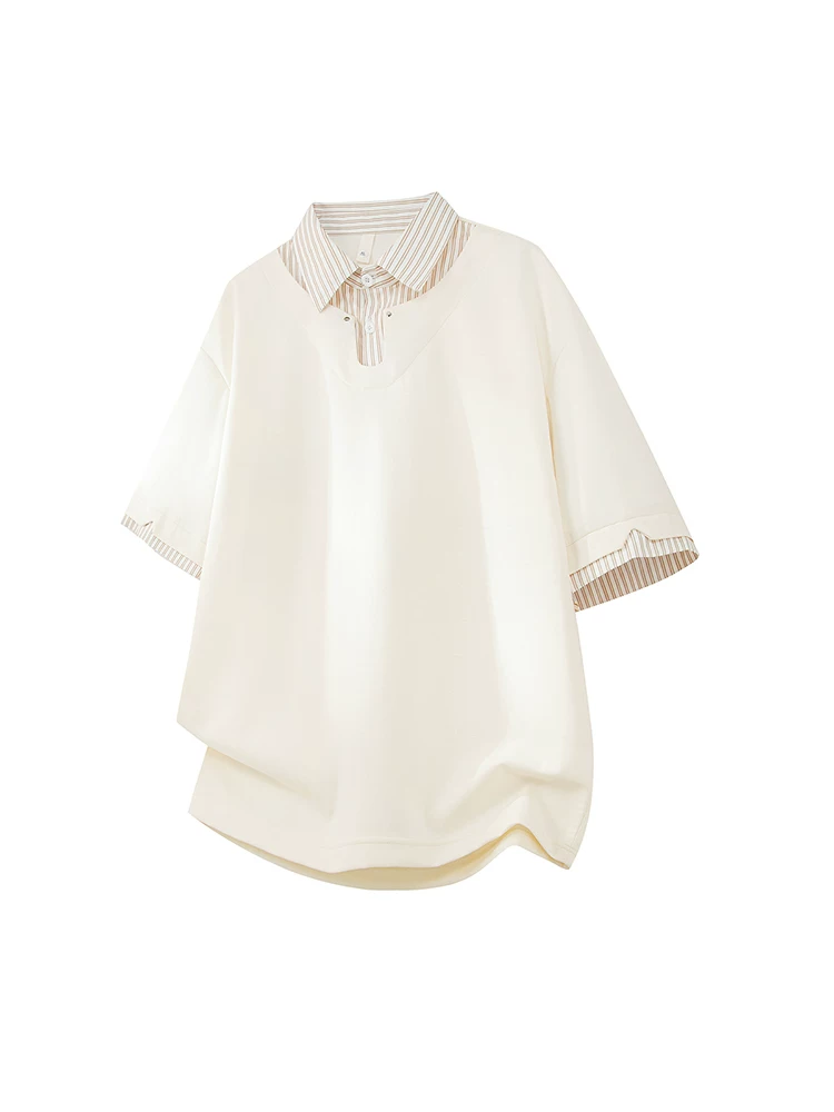 Áo polo kẻ sọc giả hai lớp phong cách Mỹ của Jeanswest dành cho nam, thương hiệu thời thượng, dáng rộng, thoải mái, thoáng khí, thân thiện với làn da.