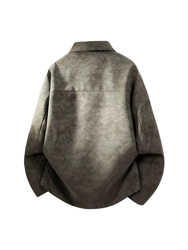 Áo khoác da PU có ve áo kiểu cổ điển có thể đảo ngược của Jeanswest dành cho nam giới, áo khoác màu đen dáng rộng thường ngày mùa xuân và mùa thu.