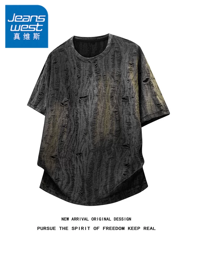 Áo thun cổ tròn xếp ly màu trơn phong cách Mỹ của Jeanswest dành cho nam, áo thun ngắn tay thoáng khí, thân thiện với làn da, thương hiệu thời trang cao cấp mùa hè.