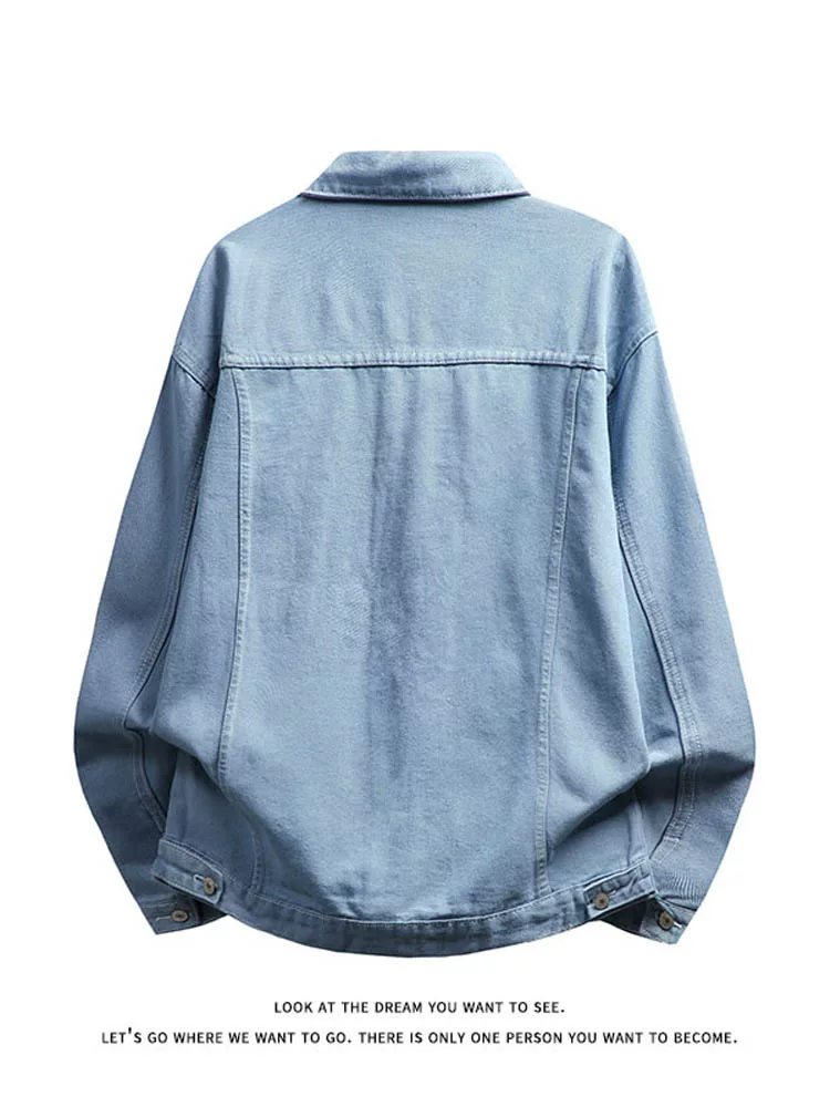 Áo khoác denim trắng kiểu Mỹ của Jeanswest dành cho nam, mùa xuân thu, cổ bẻ, dáng rộng, phong cách thường ngày, áo khoác công sở cá tính.