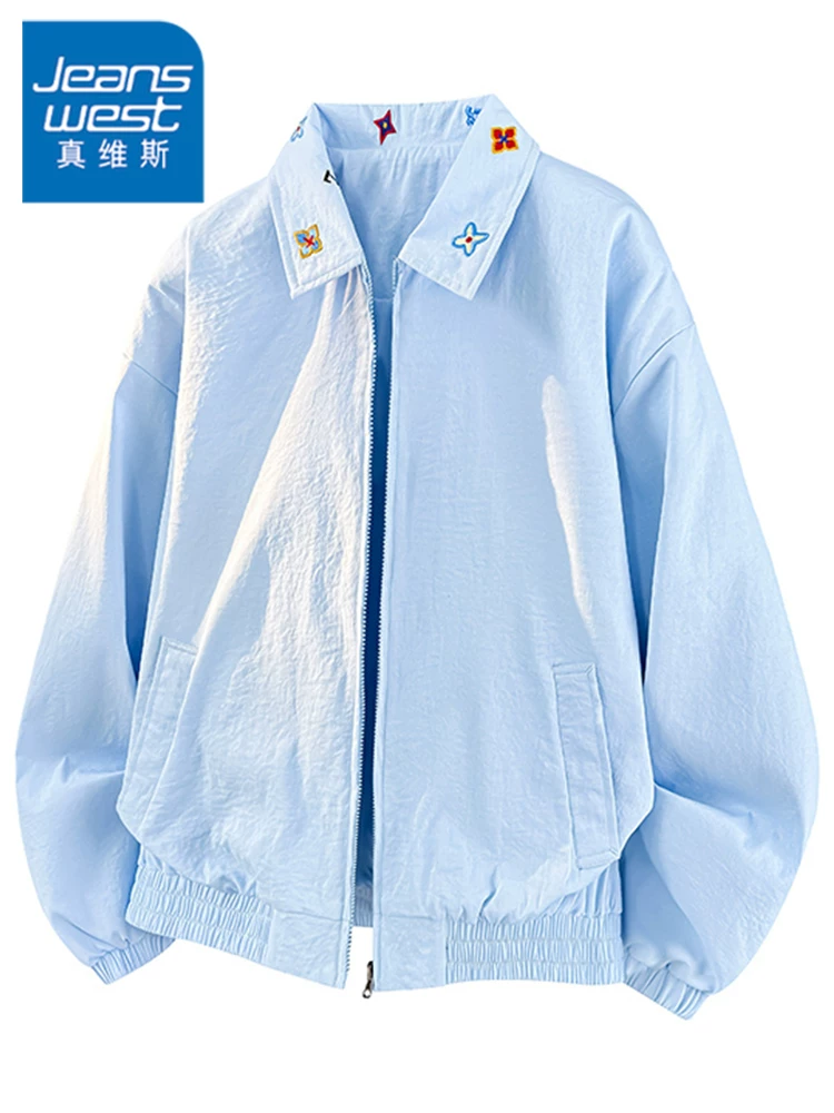 Áo khoác nam Jeanswest 2026 kiểu Mỹ mới, chất liệu jacquard, phối cổ áo, thời trang xuân thu, thương hiệu nổi tiếng, dáng rộng, phong cách casual, đa năng.