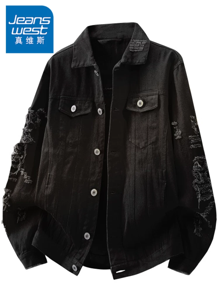 Jeanswest Áo khoác denim cổ điển 100% cotton nguyên chất dành cho nam mùa xuân thu cao cấp, áo khoác ngoài rộng rãi.