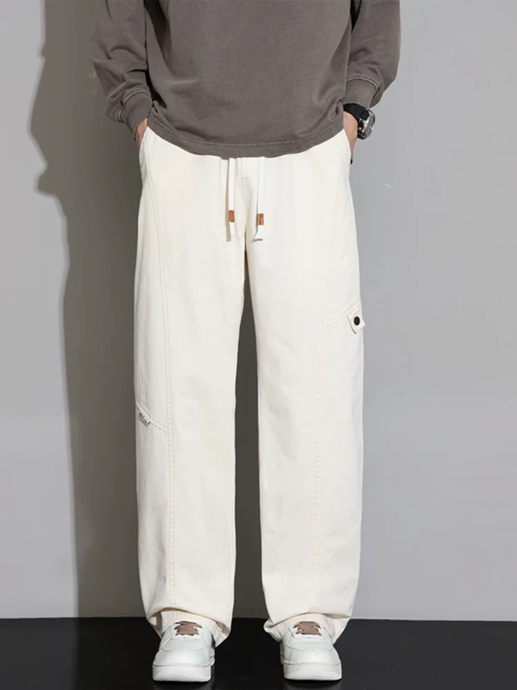 Quần công sở ống rộng 100% cotton nguyên chất của Jeanswest dành cho nam, mùa xuân thu, dáng rộng, cảm giác cao cấp, quần thể thao mềm mại.