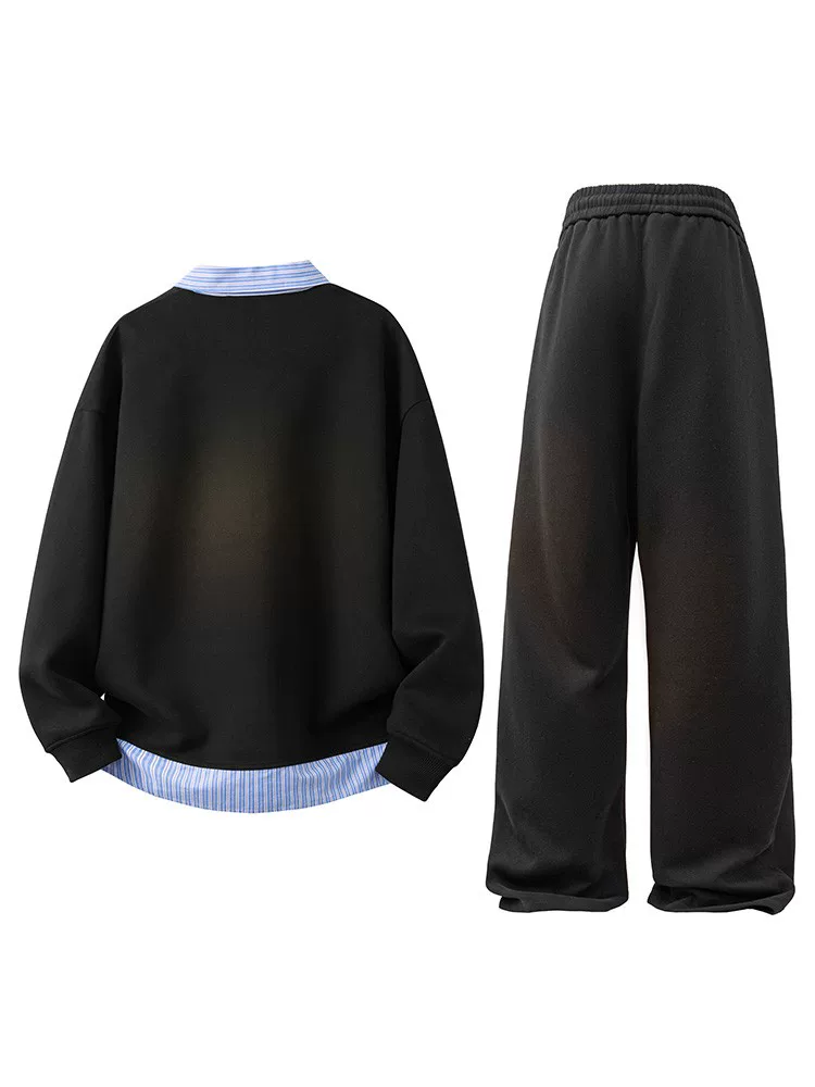 Bộ áo nỉ giả hai mảnh cổ sơ mi Jeanswest dành cho nam, bộ đồ thể thao thường ngày mùa thu.