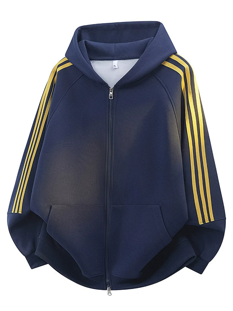 Áo khoác có mũ trùm đầu ba sọc kiểu Mỹ của Jeanswest dành cho nam, áo khoác cao cấp thương hiệu thời trang rộng rãi, phong cách thường ngày mùa xuân thu.