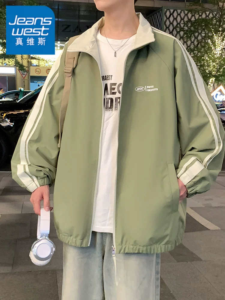 Áo khoác sọc kẻ màu sắc phối hợp kiểu Mỹ của Jeanswest dành cho nam, mùa xuân và mùa thu, áo khoác ngoài thương hiệu thời trang cao cấp, rộng rãi, thoải mái.