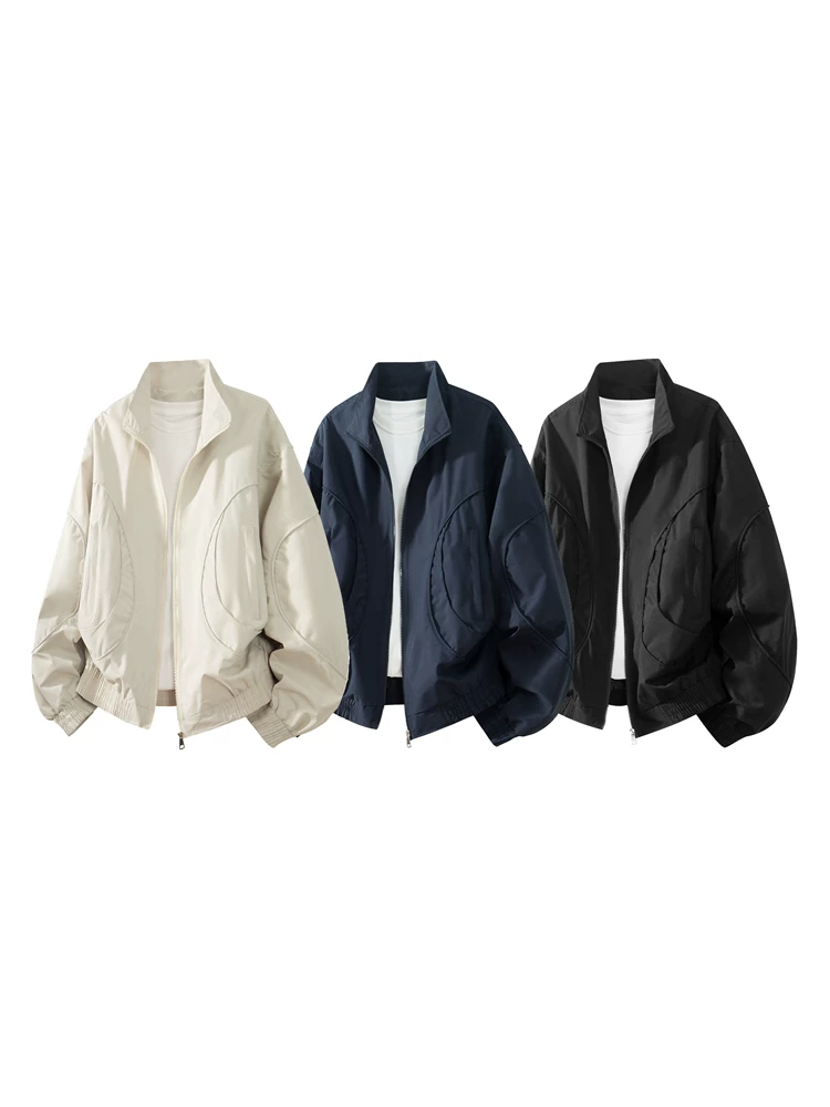 Áo khoác cổ đứng cao cấp của Jeanswest dành cho nam, áo khoác màu đen dáng rộng phong cách Mỹ thời thượng mùa xuân thu.