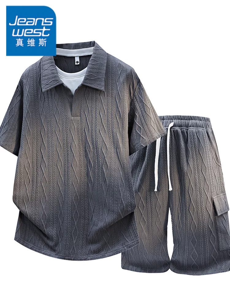 Bộ vest nam Jeanswest kiểu Mỹ, tay ngắn, dáng rộng, chất liệu thoáng khí, cao cấp, đa năng, mùa hè, gồm hai món.