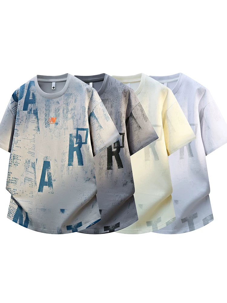 Áo thun cổ tròn in chữ phong cách Mỹ của Jeanswest dành cho nam, áo thun ngắn tay thoáng khí, rộng rãi, hợp thời trang, cao cấp mùa hè.