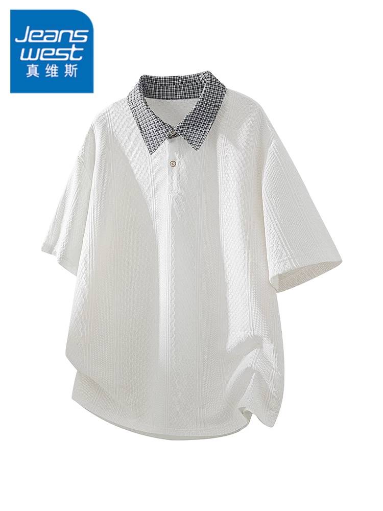 Áo polo nam phối màu phong cách Mỹ của Jeanswest, thương hiệu thời trang cao cấp mùa hè, áo ngắn tay rộng rãi, thoáng khí, thân thiện với làn da.