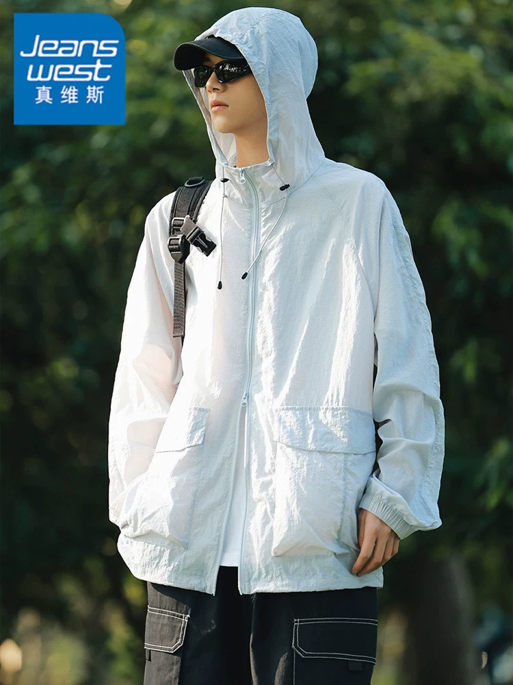 Áo khoác chống nắng có mũ trùm đầu kiểu Mỹ của Jeanswest dành cho nam, áo khoác mùa hè chống muỗi phát sáng trong bóng tối, nhanh khô, thoáng mát.