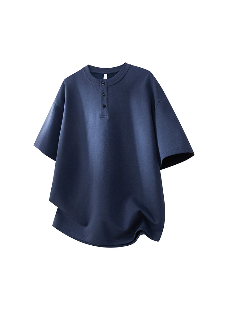 Áo thun nam cổ tròn cài nút màu trơn của Jeanswest, chất liệu cao cấp mùa hè, dáng rộng, thoáng khí, đa năng, tay ngắn mỏng.
