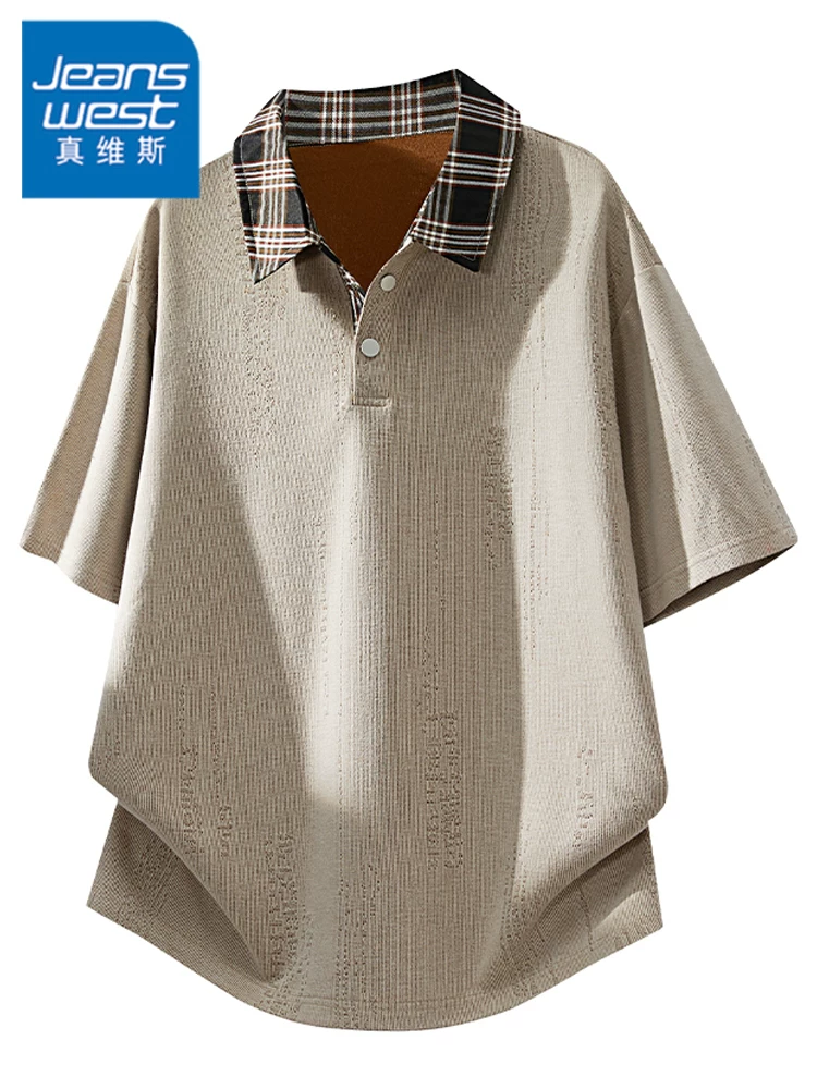 Áo polo nam Jeanswest phong cách Mỹ cổ điển phối màu, kiểu mới hè 2026, áo polo rộng rãi thời trang thoáng khí.