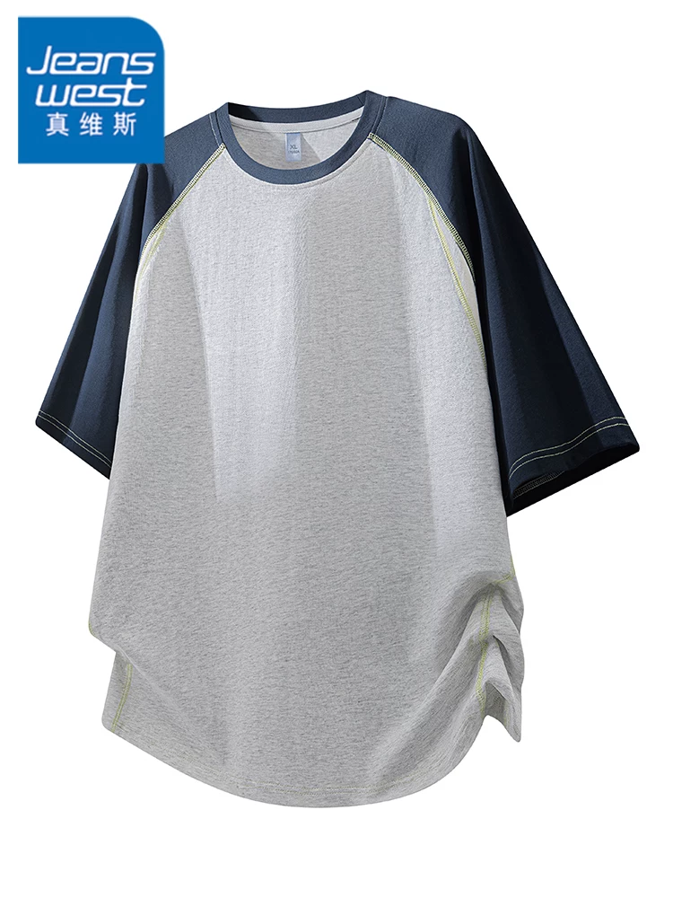Áo thun cổ tròn phối màu thông thường của Jeanswest dành cho nam, phong cách cao cấp mùa hè, mát mẻ và sành điệu, dáng rộng, thoáng khí, áo ngắn tay thân thiện với làn da.