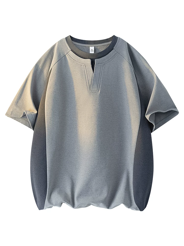 Áo thun giả hai mảnh cổ tròn thoáng khí kiểu Mỹ của Jeanswest dành cho nam, dáng rộng mùa hè, cảm giác cao cấp, tay ngắn thân thiện với làn da, phong cách thường ngày.