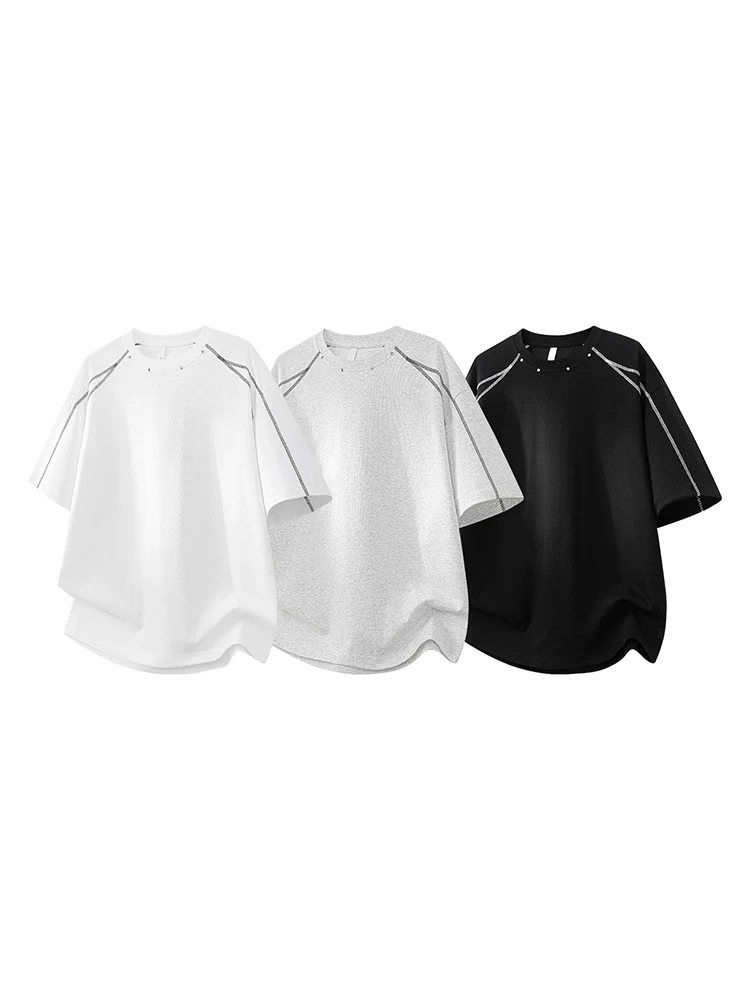 Áo thun cổ tròn đính đinh tán phong cách Mỹ của Jeanswest dành cho nam, dáng rộng mùa hè, cảm giác cao cấp, thoáng khí, áo ngắn tay thân thiện với làn da.