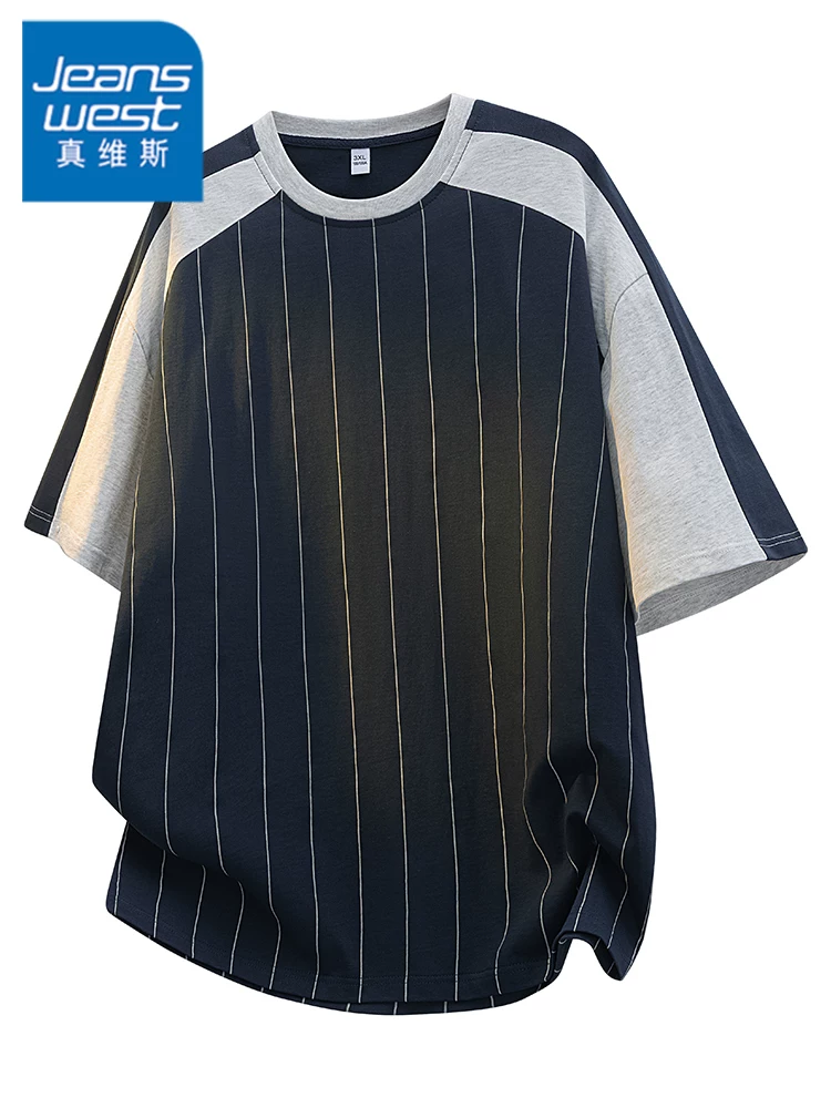 Áo thun ngắn tay kẻ sọc phối màu của Jeanswest dành cho nam, thương hiệu thời trang cao cấp xuân hè, áo dáng rộng thoải mái.
