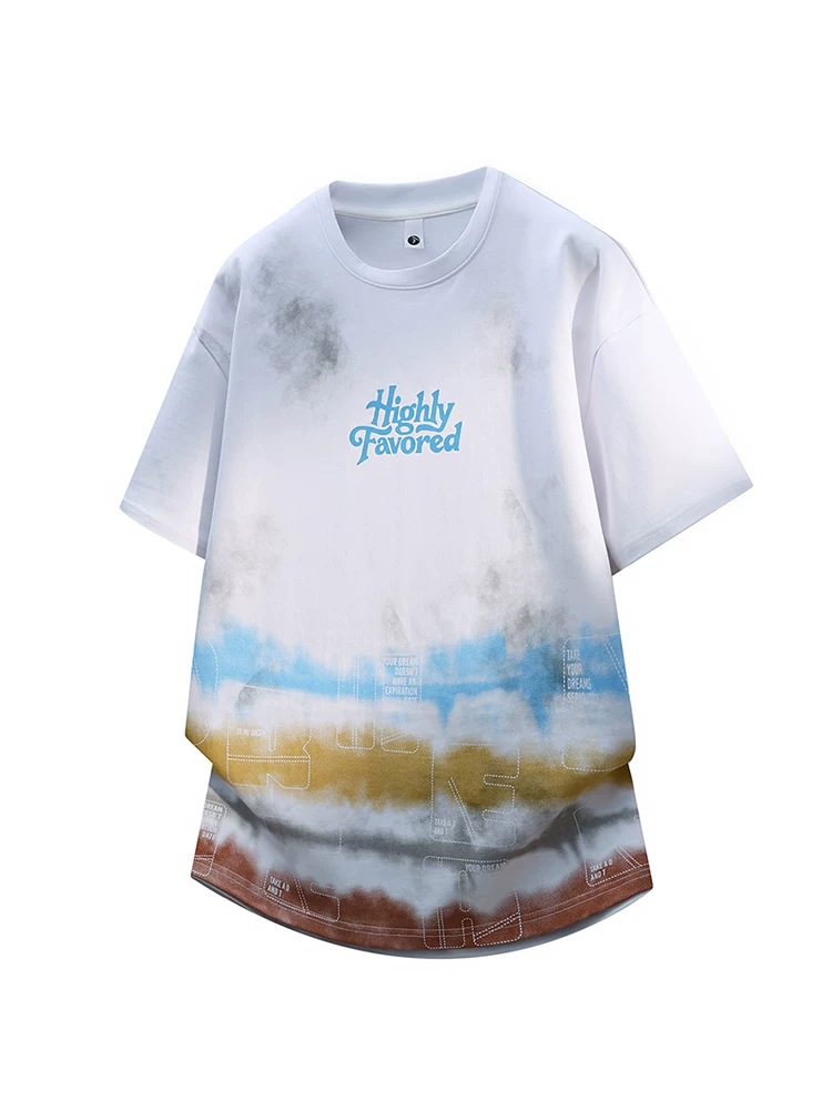 Áo thun nam Jeanswest kiểu Mỹ in chữ nhuộm tie-dye, mùa hè cao cấp, rộng rãi, thoải mái, thoáng khí, thân thiện với làn da, tay ngắn.