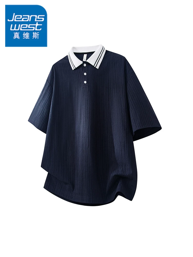 Áo thun nam Jeanswest kiểu Mỹ sọc phối màu, chất liệu lụa băng, cao cấp, rộng rãi, thoáng khí, tay ngắn mùa hè.