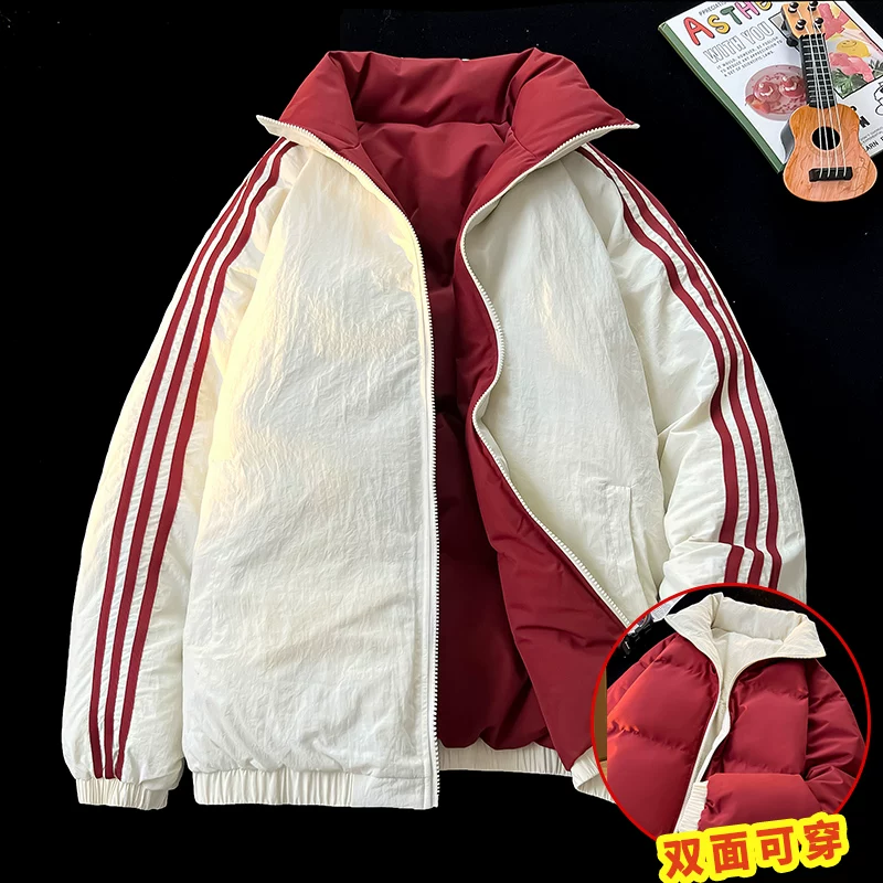 Áo khoác cotton ba sọc có thể đảo ngược của Jeanswest dành cho nam, thương hiệu thời trang mùa đông, áo khoác cotton ấm lót lông cừu, quần áo chống lạnh.